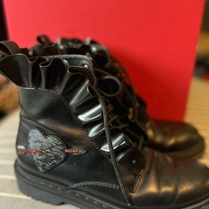 Black Ruffled Boots with Heart Detail